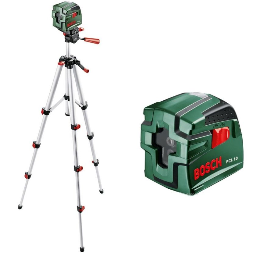 Bosch DIY Kreuzlinien-Laser PCL 10 Set, Batterien, Stativ 1,1 m, Schutztasche (Arbeitsbereich 10 m, +/- 0,5 mm/m Messgenauigkeit)